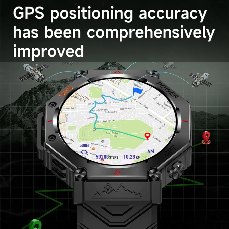 GPS Smart Watches for Men Military Altimeter Barometer Compass Bluetooth Calls Sports Modes Flashlight Smart Watch Heart Rate Sleep Monitor Message Reminder