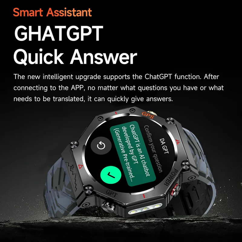 GPS Smart Watches for Men Military Altimeter Barometer Compass Bluetooth Calls Sports Modes Flashlight Smart Watch Heart Rate Sleep Monitor Message Reminder
