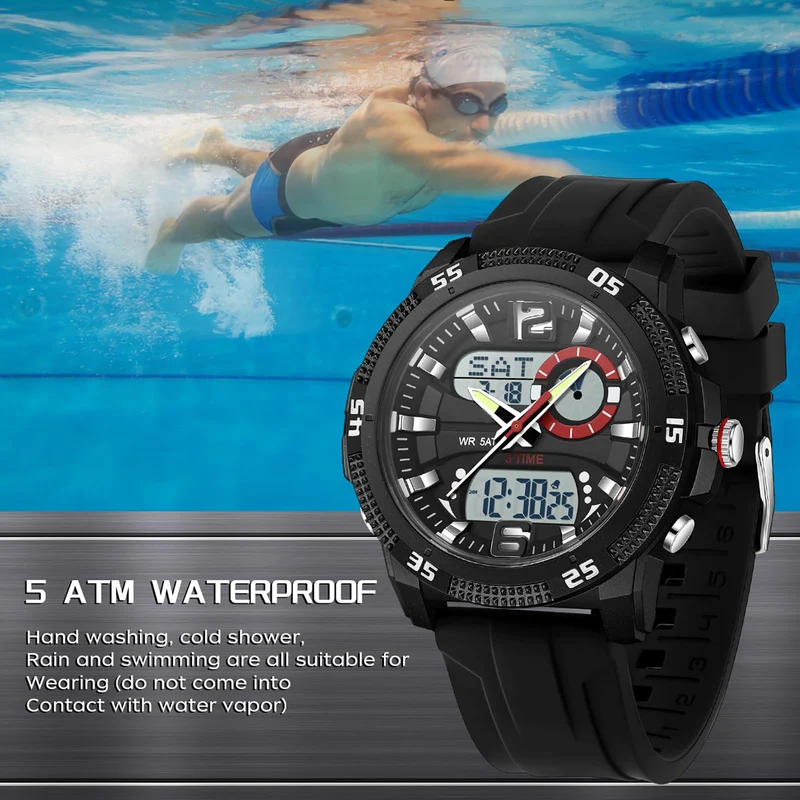 Findtime Mens Watches Sports Outdoor Waterproof Men's Digital Analog Watch with Countdown/LED Backlight/Timer/Alarm/Date Stopwatch