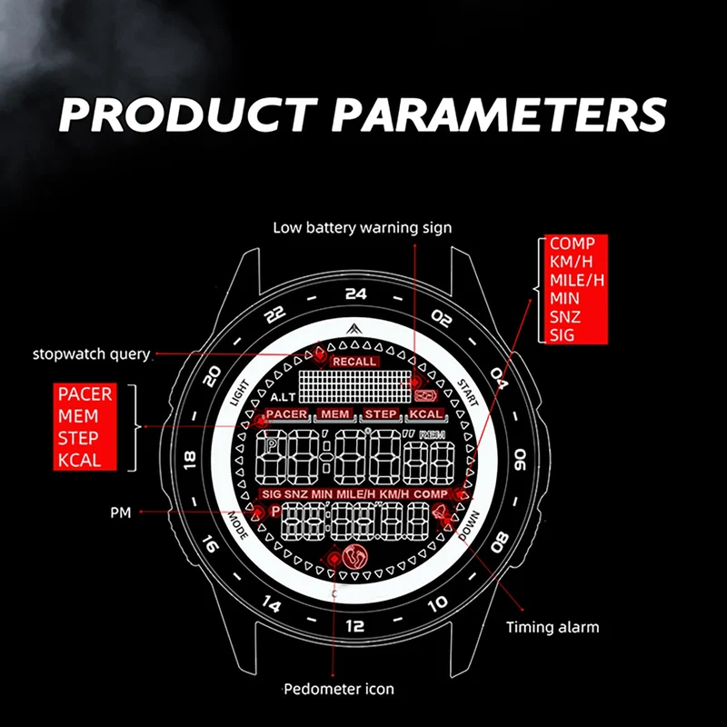 Findtime Running Watches for Men with Compass Metronome Pedometer 5ATM Waterproof Outdoor Workout Tactical Military Mens Digital Watch