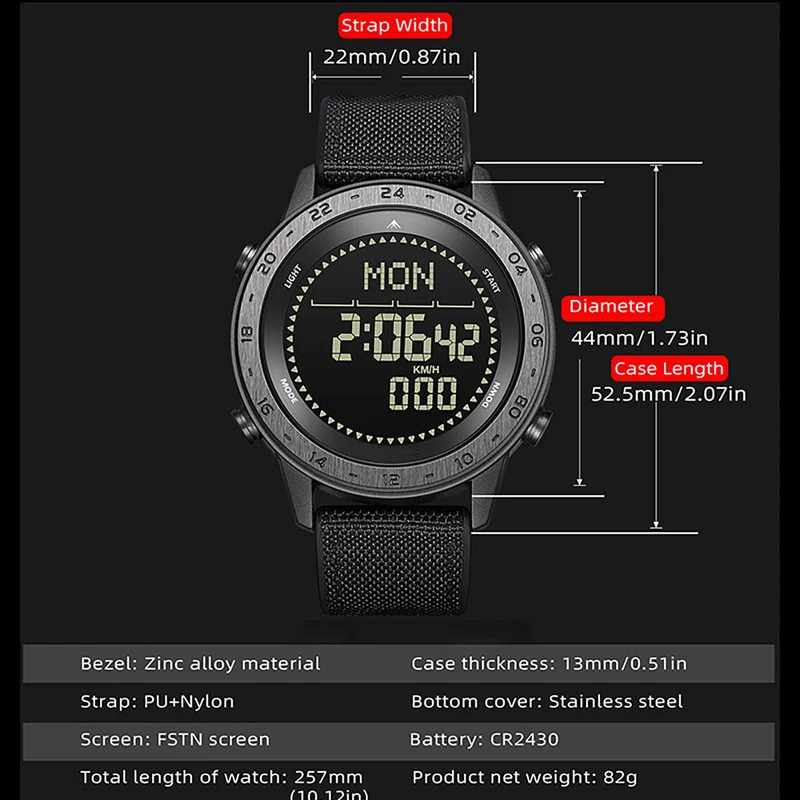 Findtime Running Watches for Men with Compass Metronome Pedometer 5ATM Waterproof Outdoor Workout Tactical Military Mens Digital Watch