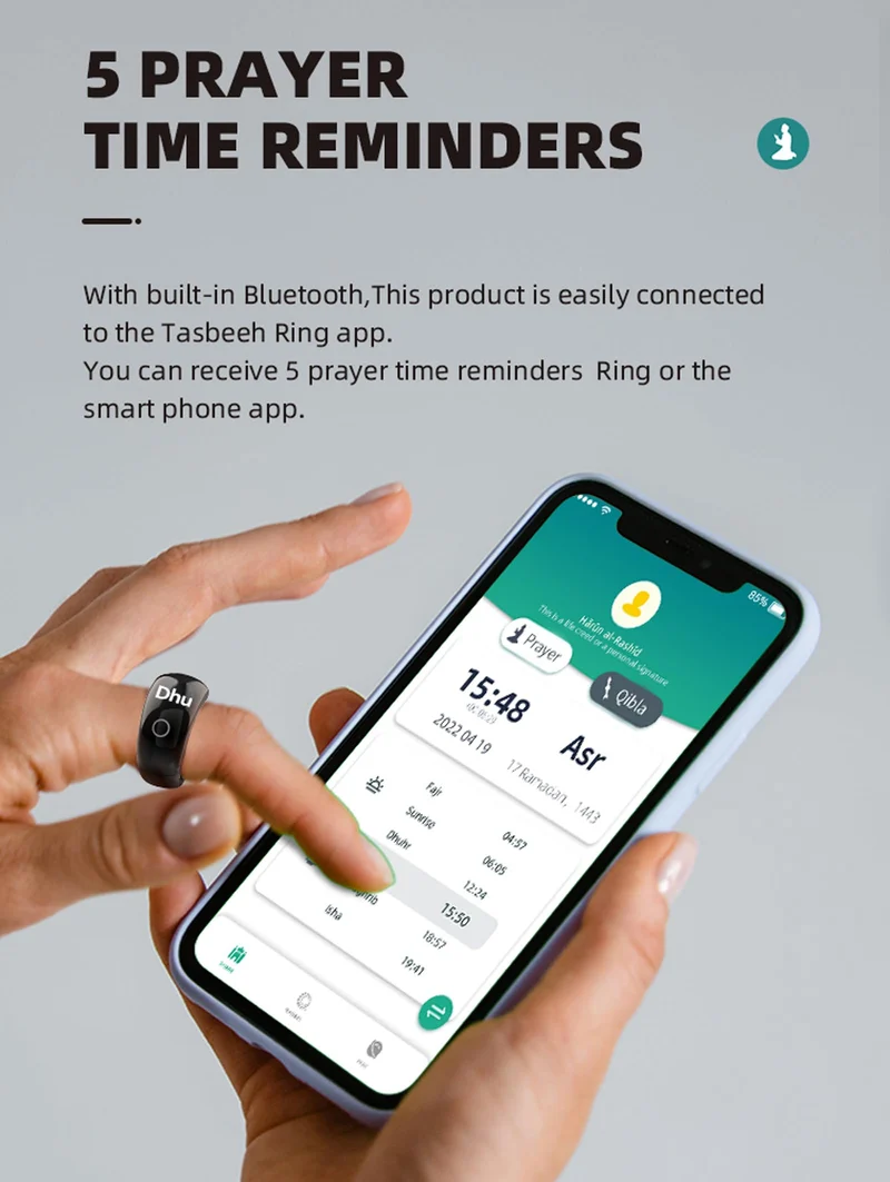 Muslim Prayer Smart Ring Men Women Prayer Ring with Number Counter Prayer Plan Reminder Customize Prayer Algorithm Waterproof Dust Proof Ring with Charging Case Compatible with iOS Android Phones