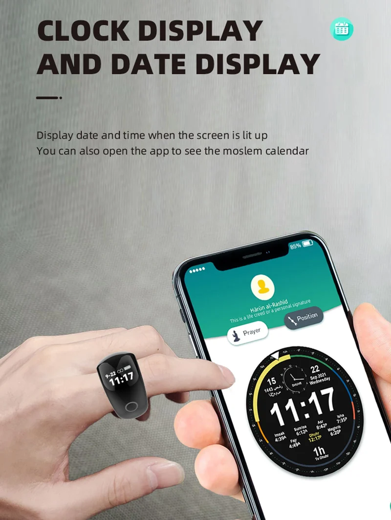 Muslim Prayer Smart Ring Men Women Prayer Ring with Number Counter Prayer Plan Reminder Customize Prayer Algorithm Waterproof Dust Proof Ring with Charging Case Compatible with iOS Android Phones
