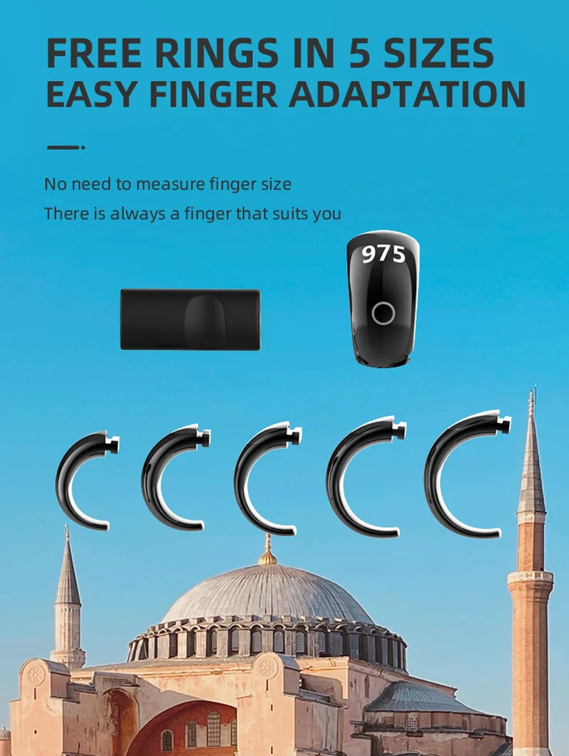 Muslim Prayer Smart Ring Men Women Prayer Ring with Number Counter Prayer Plan Reminder Customize Prayer Algorithm Waterproof Dust Proof Ring with Charging Case Compatible with iOS Android Phones
