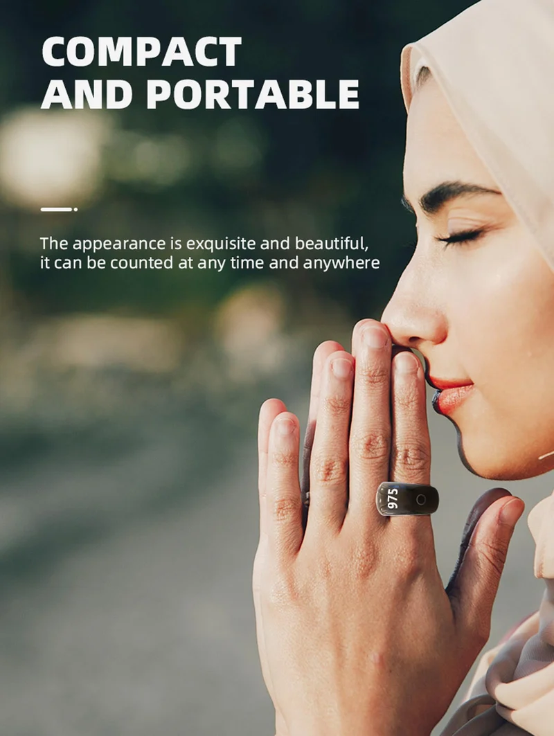 Muslim Prayer Smart Ring Men Women Prayer Ring with Number Counter Prayer Plan Reminder Customize Prayer Algorithm Waterproof Dust Proof Ring with Charging Case Compatible with iOS Android Phones
