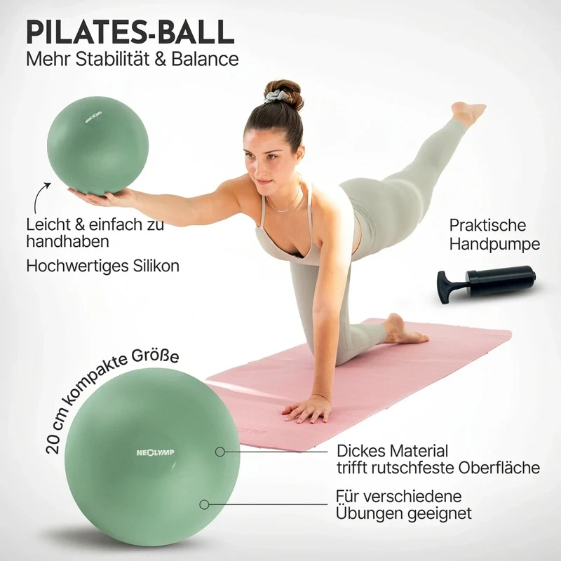 Pilatesball 20 cm - aus Silikon, inkl. Ballpumpe