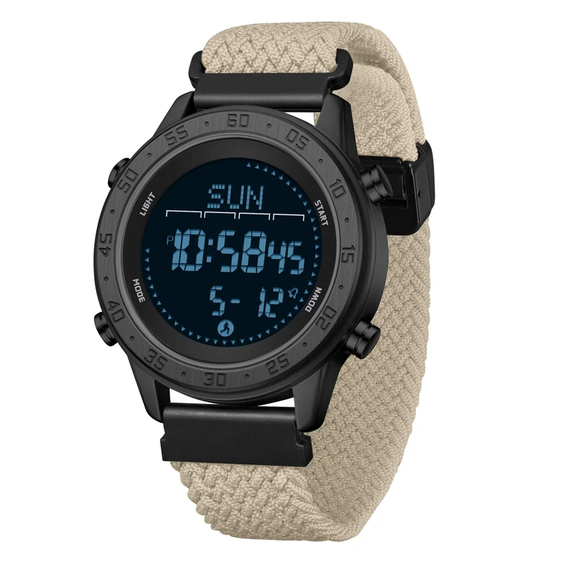 Findtime Men's Pedometer Step Counter Watch Military Compass Watches Nylon Strap Digital Sport Waterproof Tactical Wrist Watch Calories Tracker Metronome Watches Dual Time LED Stopwatch, No Bluetooth No App