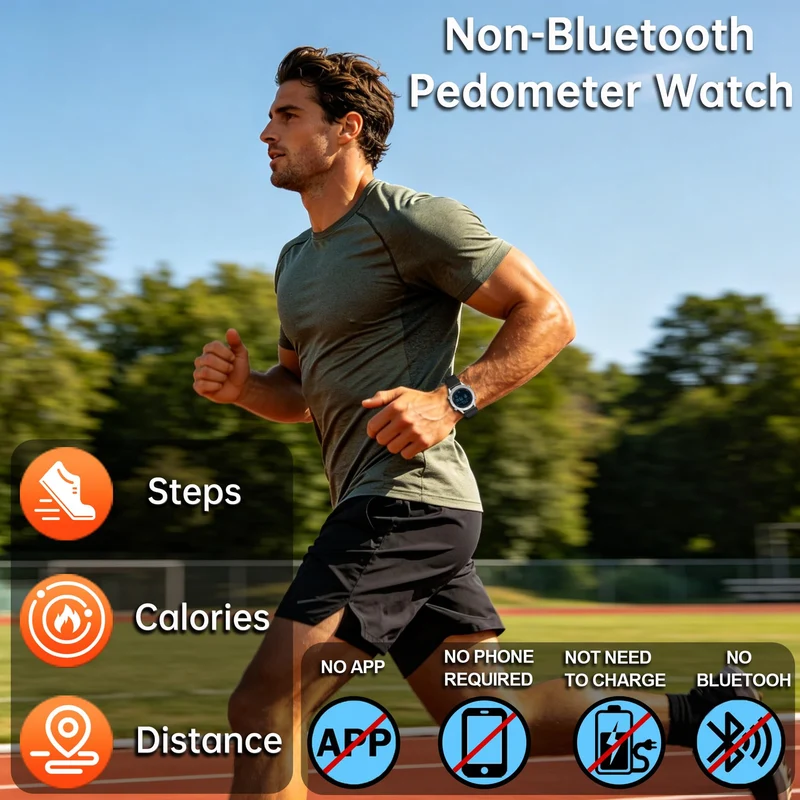 Findtime Men's Pedometer Step Counter Watch Military Compass Watches Nylon Strap Digital Sport Waterproof Tactical Wrist Watch Calories Tracker Metronome Watches Dual Time LED Stopwatch, No Bluetooth No App