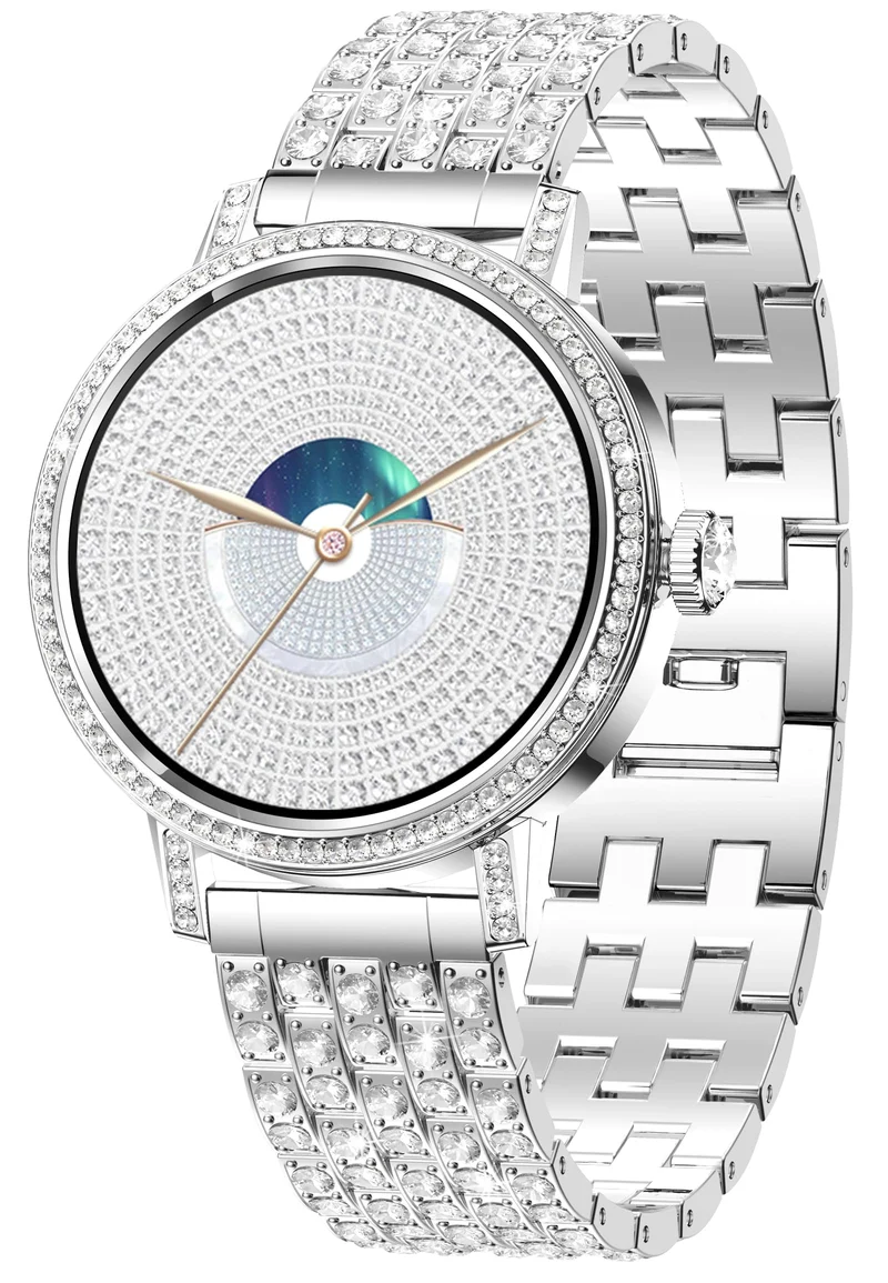 Diamond Smart Watch for Women Bluetooth Call 24/7 Blood Pressure Monitor Heart Rate&Sleep Tracker Fitness Activity Tracker Message Notifications Elegant Rhinestone Dress Smartwatch