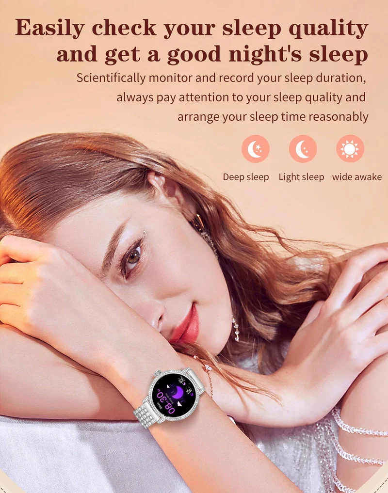 Diamond Smart Watch for Women Bluetooth Call 24/7 Blood Pressure Monitor Heart Rate&Sleep Tracker Fitness Activity Tracker Message Notifications Elegant Rhinestone Dress Smartwatch