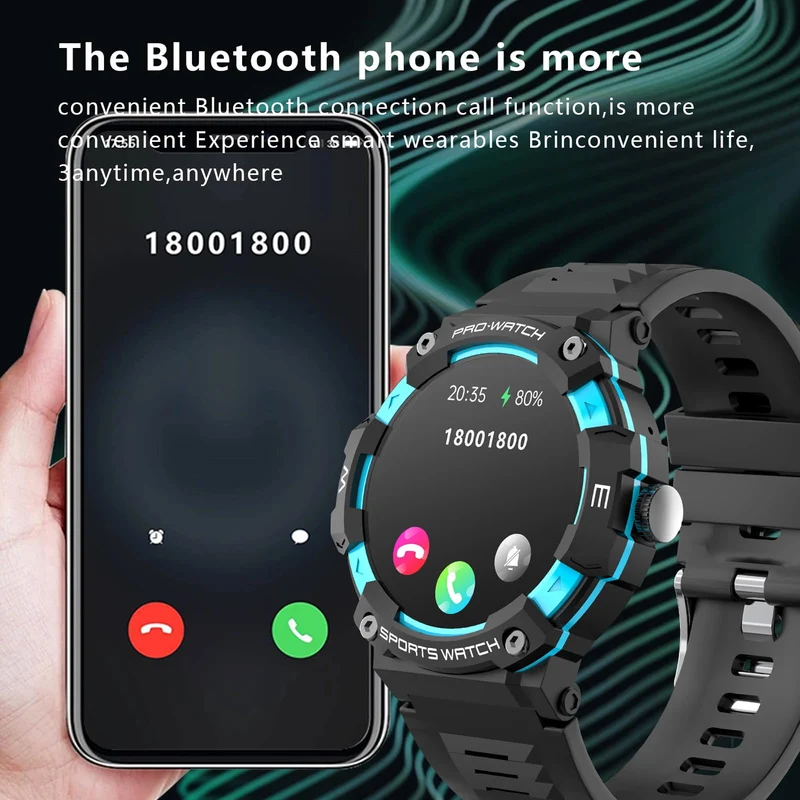 Rugged Military Smart Watches for Men with Bluetooth Call, Sports Smartwatch with LED Flashlight Heart Rate and Sleep Monitor for Android iOS Phones