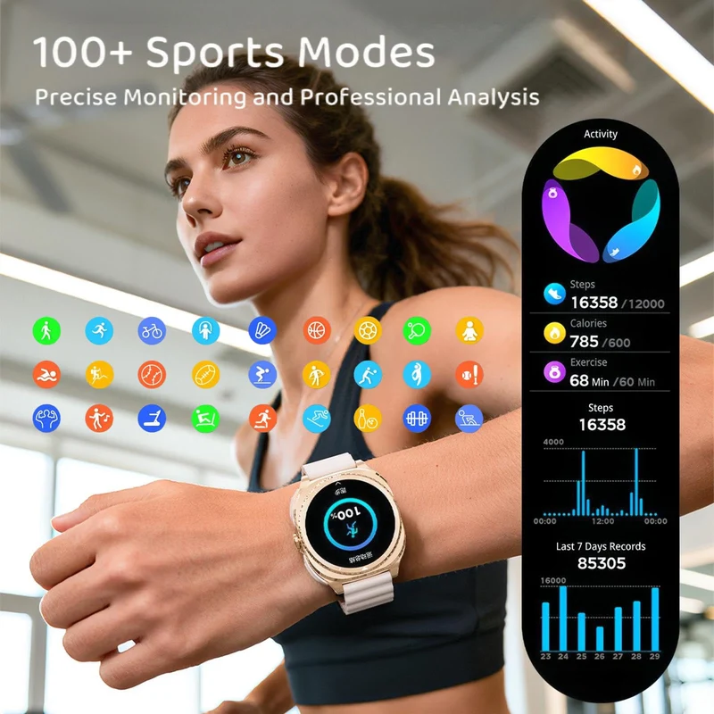 2-in-1 Smart Watch with Built-in Bluetooth Earbuds for Women 1.53" AMOLED Bluetooth Calling 100+ Sports Modes 24/7 Heart Rate Sleep Monitor Message Notifications Faces Fitness Tracker for ios Android