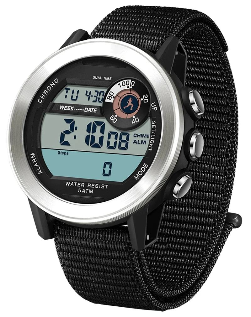 Findtime Men’s Fitness Activity Tracker Watch with Pedometer Calories & Distance Tracking Dual Time 5ATM Waterproof Countdown Timer Stopwatch Luminous Large Face Digital Watch
