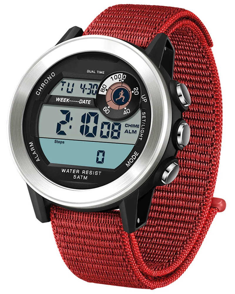 Findtime Men’s Fitness Activity Tracker Watch with Pedometer Calories & Distance Tracking Dual Time 5ATM Waterproof Countdown Timer Stopwatch Luminous Large Face Digital Watch