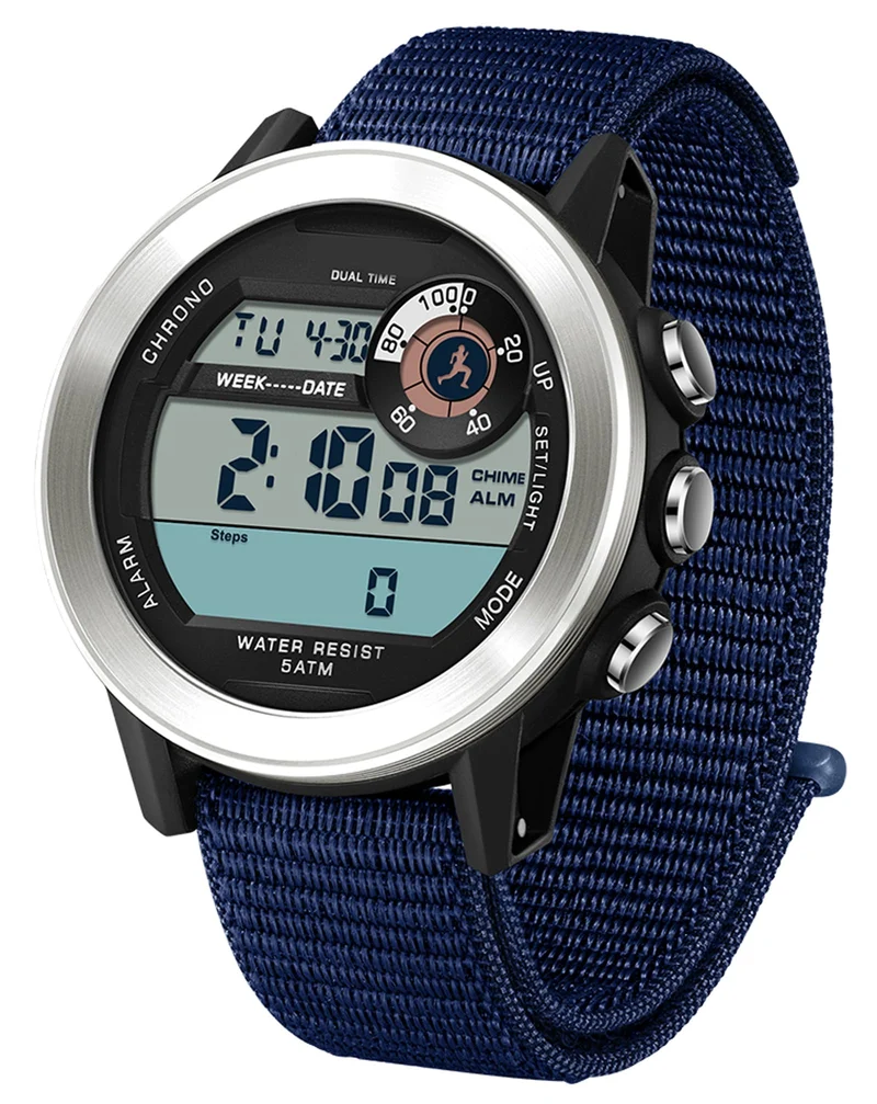 Findtime Men’s Fitness Activity Tracker Watch with Pedometer Calories & Distance Tracking Dual Time 5ATM Waterproof Countdown Timer Stopwatch Luminous Large Face Digital Watch