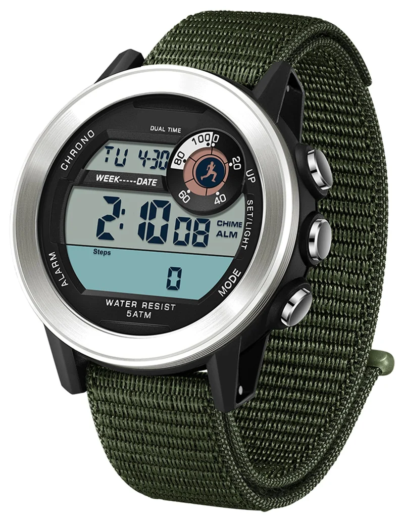 Findtime Men’s Fitness Activity Tracker Watch with Pedometer Calories & Distance Tracking Dual Time 5ATM Waterproof Countdown Timer Stopwatch Luminous Large Face Digital Watch