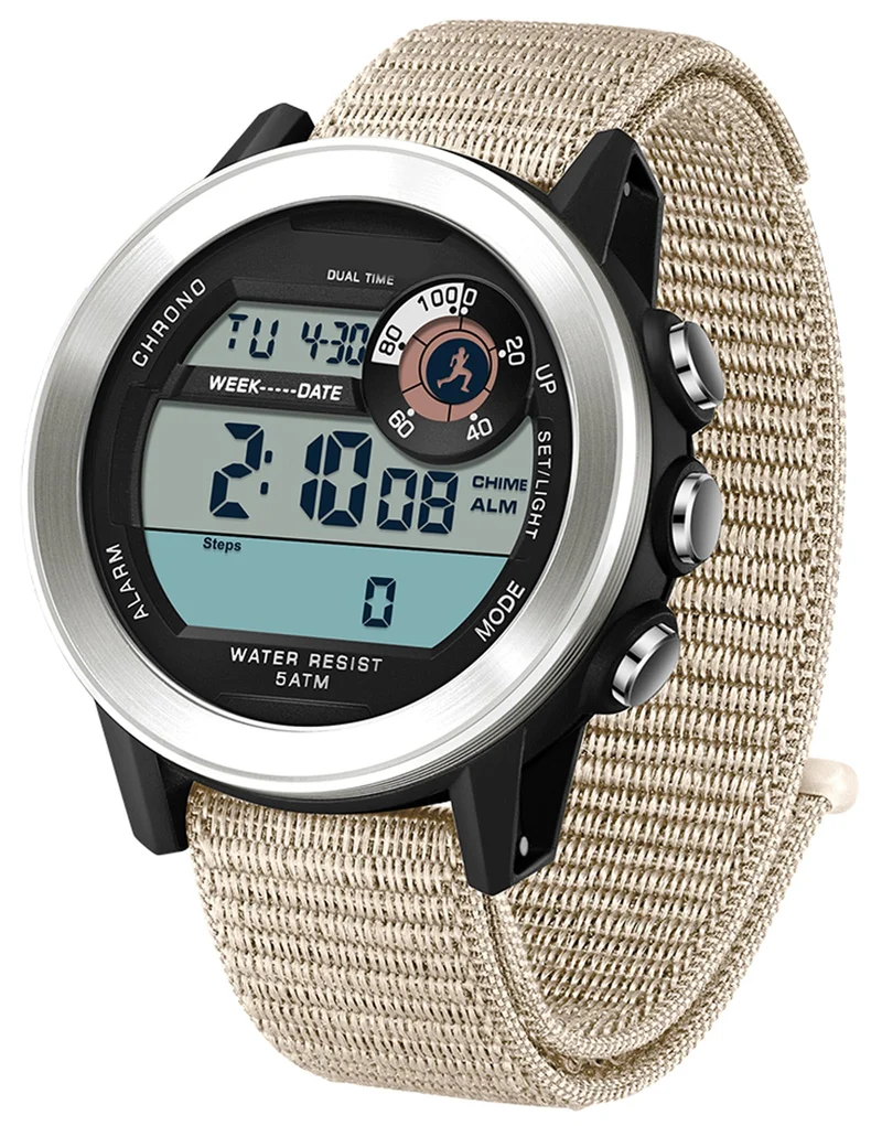 Findtime Men’s Fitness Activity Tracker Watch with Pedometer Calories & Distance Tracking Dual Time 5ATM Waterproof Countdown Timer Stopwatch Luminous Large Face Digital Watch