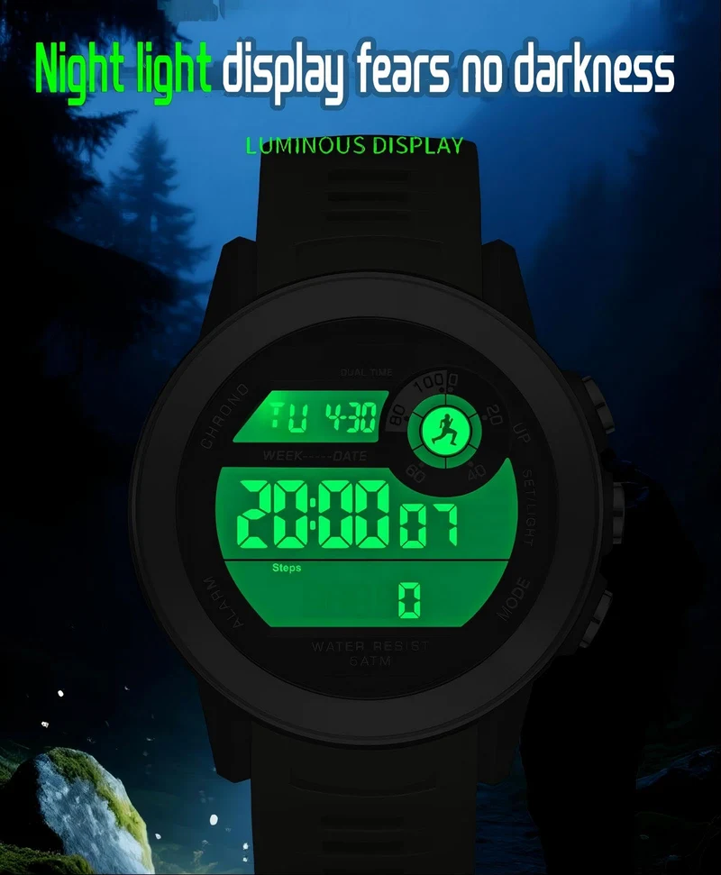 Findtime Men’s Fitness Activity Tracker Watch with Pedometer Calories & Distance Tracking Dual Time 5ATM Waterproof Countdown Timer Stopwatch Luminous Large Face Digital Watch