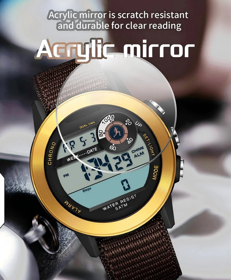 Findtime Men’s Fitness Activity Tracker Watch with Pedometer Calories & Distance Tracking Dual Time 5ATM Waterproof Countdown Timer Stopwatch Luminous Large Face Digital Watch