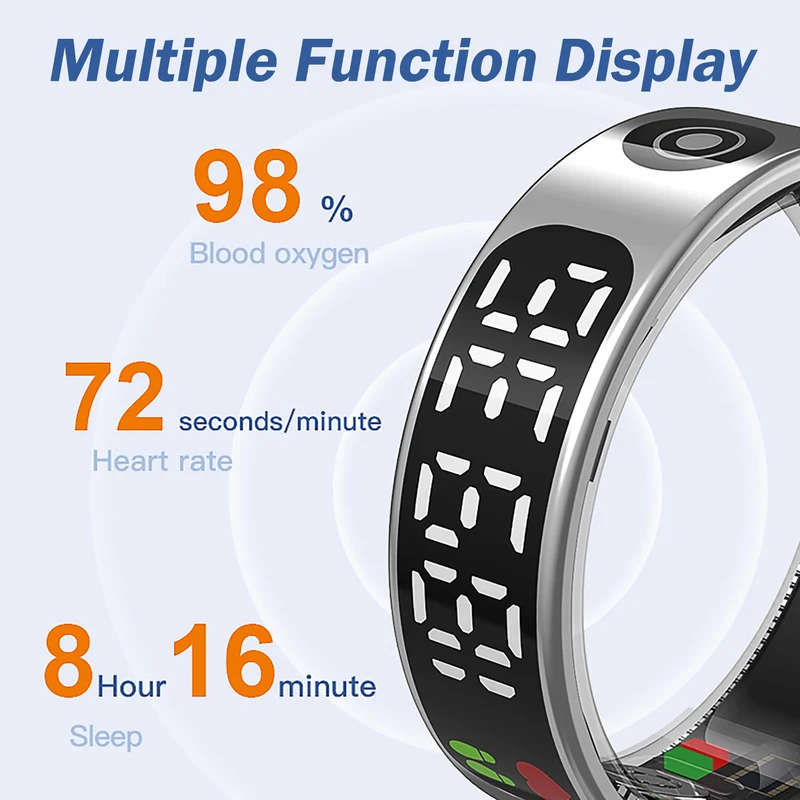 Smart Ring with Display Health Tracker Fitness Ring Heart Rate Monitoring Sleep Tracking Exercise Tracker Women Men Smart Rings for Android iOS Phones