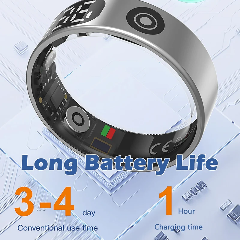 Smart Ring with Display Health Tracker Fitness Ring Heart Rate Monitoring Sleep Tracking Exercise Tracker Women Men Smart Rings for Android iOS Phones