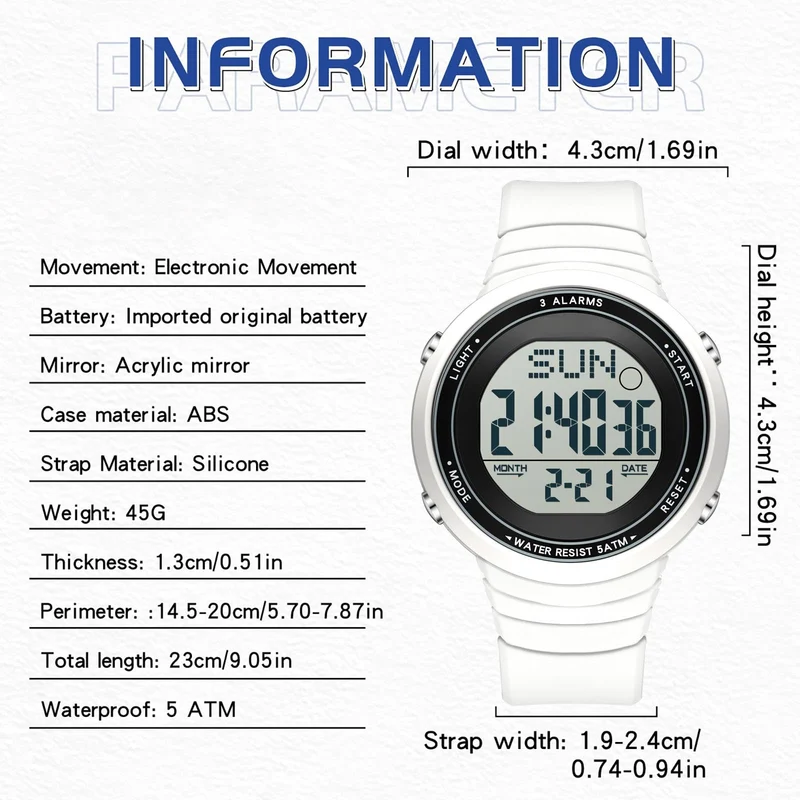 Findtime Digital Watch Waterproof Big Numbers 3-Alarms Stopwatch Sports Running Watches for Women Men Minimalist Electronic Wristwatch Easy Read Watch