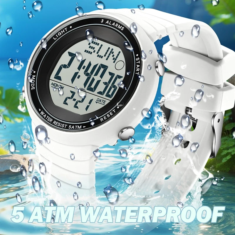 Findtime Digital Watch Waterproof Big Numbers 3-Alarms Stopwatch Sports Running Watches for Women Men Minimalist Electronic Wristwatch Easy Read Watch