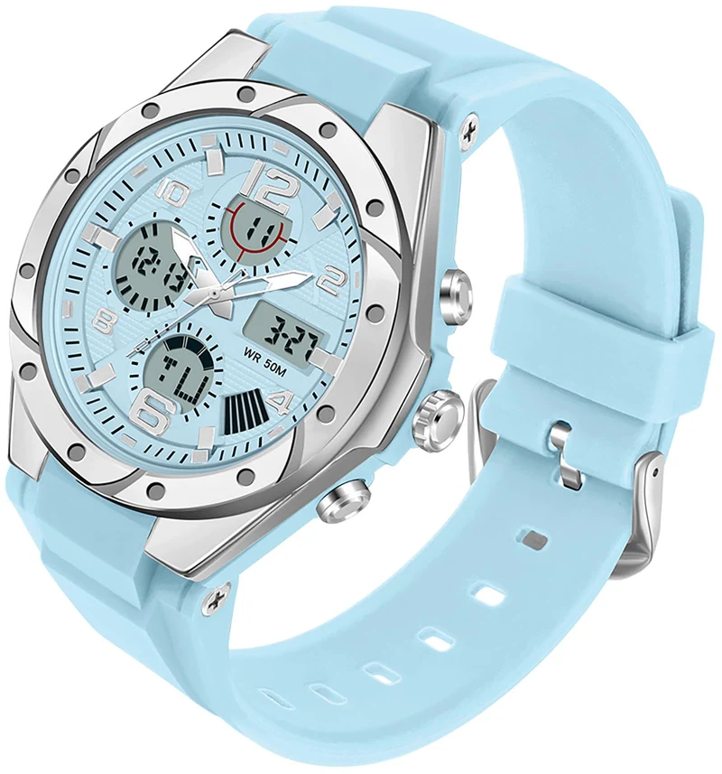 Findtime Watches for Women Digital and Analog Sports Military Outdoor Waterproof Watch for Ladies with Stopwatch Alarm Dual Time Display White