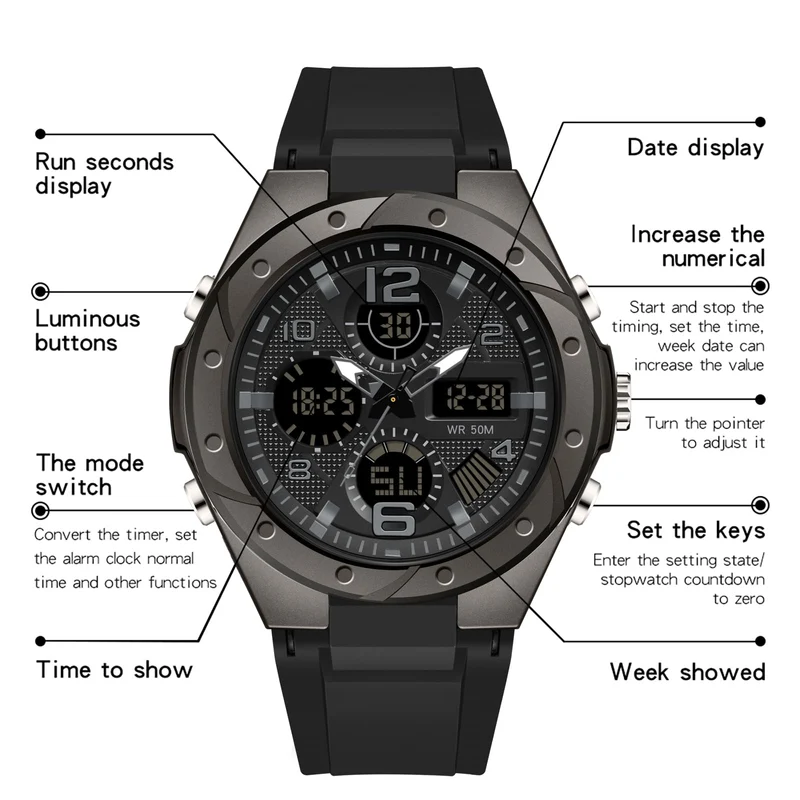 Findtime Watches for Women Digital and Analog Sports Military Outdoor Waterproof Watch for Ladies with Stopwatch Alarm Dual Time Display White