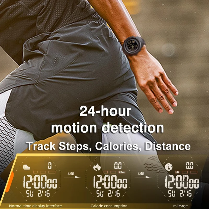 Smart Watches for Men Pedometer Step Counter Digital Military Watch Fitness Tracker for Women Heart Rate Monitor Sleep Tracker Running Outdoor Sport Waterproof Watches