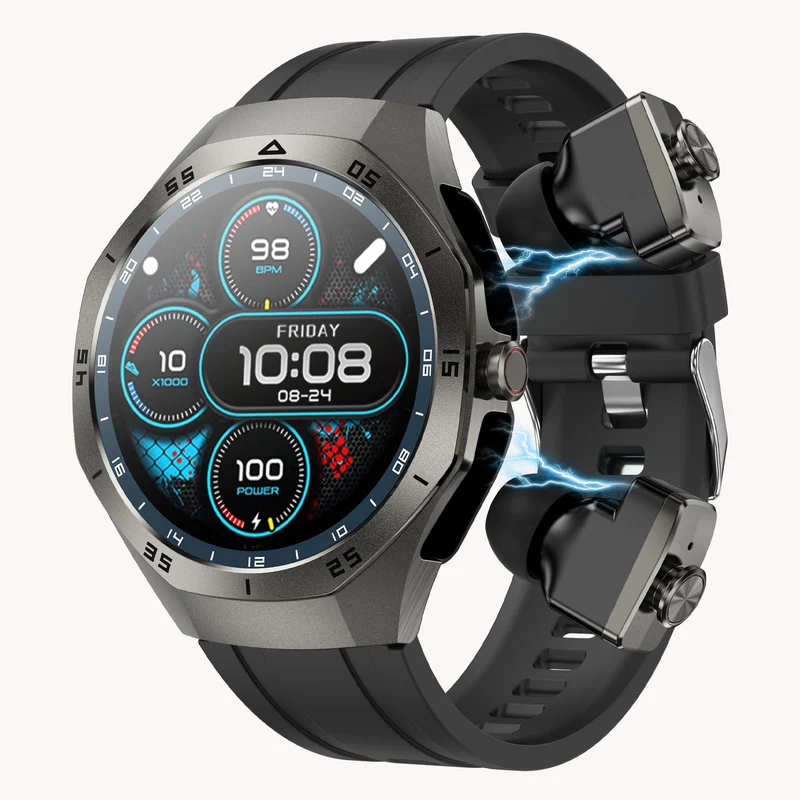 Smart Watch with Earbuds 2 in 1 Watch with Earbuds for Men Fitness Tracker with Sleep Tracker Heart Rate Monitor for Android iOS Silivery Steel Three Beads