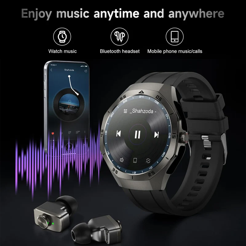 Smart Watch with Earbuds 2 in 1 Watch with Earbuds for Men Fitness Tracker with Sleep Tracker Heart Rate Monitor for Android iOS Silivery Steel Three Beads