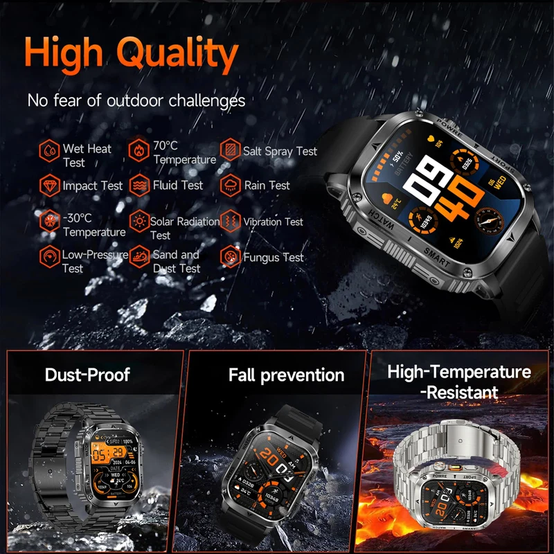Smart Watches for Men Military Watches Health Monitor with Heart Rate Monitor Sleep Tracker Sports Watch 400mAh Big Battery for iOS Android