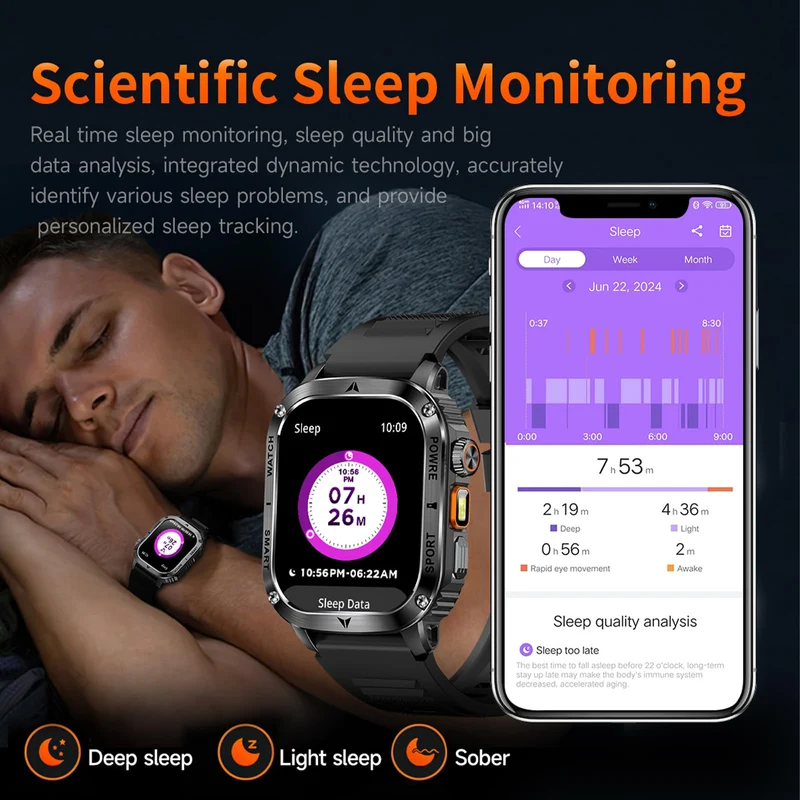Smart Watches for Men Military Watches Health Monitor with Heart Rate Monitor Sleep Tracker Sports Watch 400mAh Big Battery for iOS Android