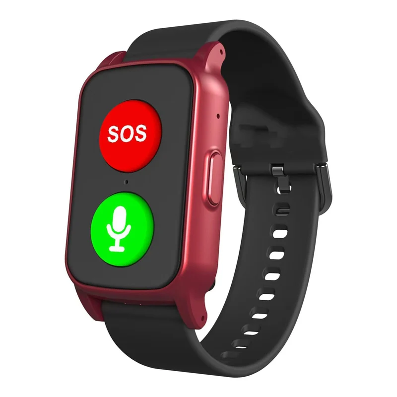 Fall Detection Smart Watch for Seniors Fall Alert Watch with GPS Track SOS Heart Rate Monitor Long Lasting Battery for Android iOS Red