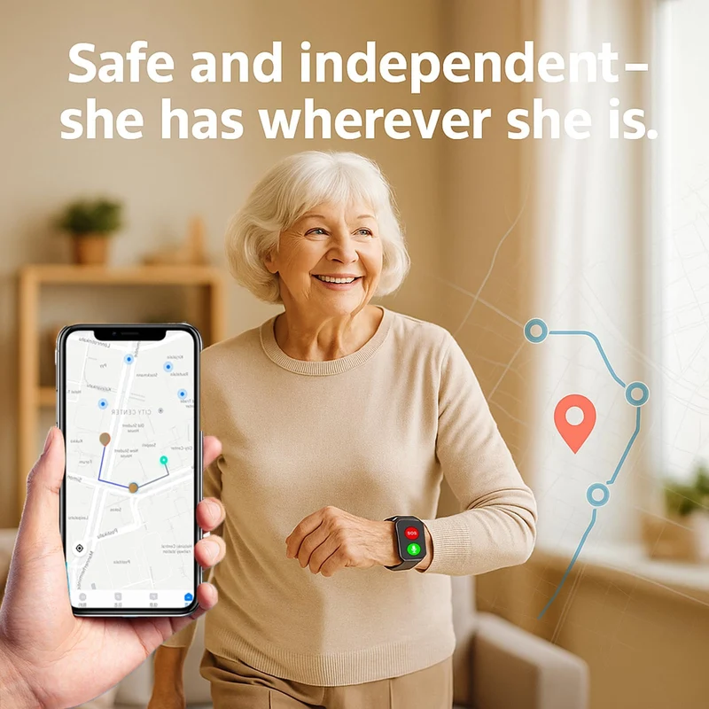 Fall Detection Smart Watch for Seniors Fall Alert Watch with GPS Track SOS Heart Rate Monitor Long Lasting Battery for Android iOS Red