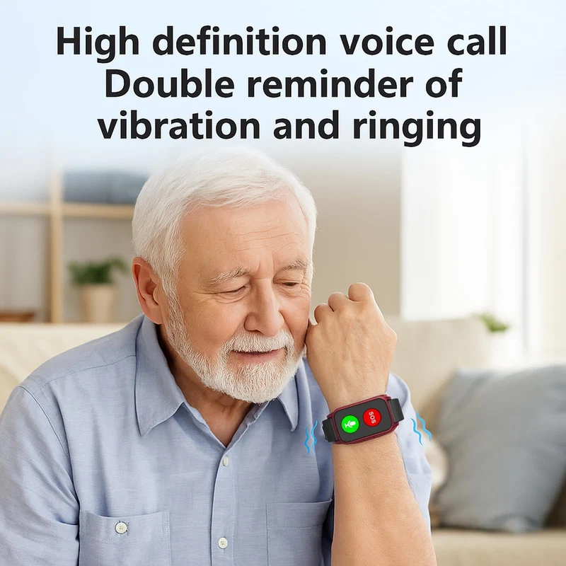 Fall Detection Smart Watch for Seniors Fall Alert Watch with GPS Track SOS Heart Rate Monitor Long Lasting Battery for Android iOS Red