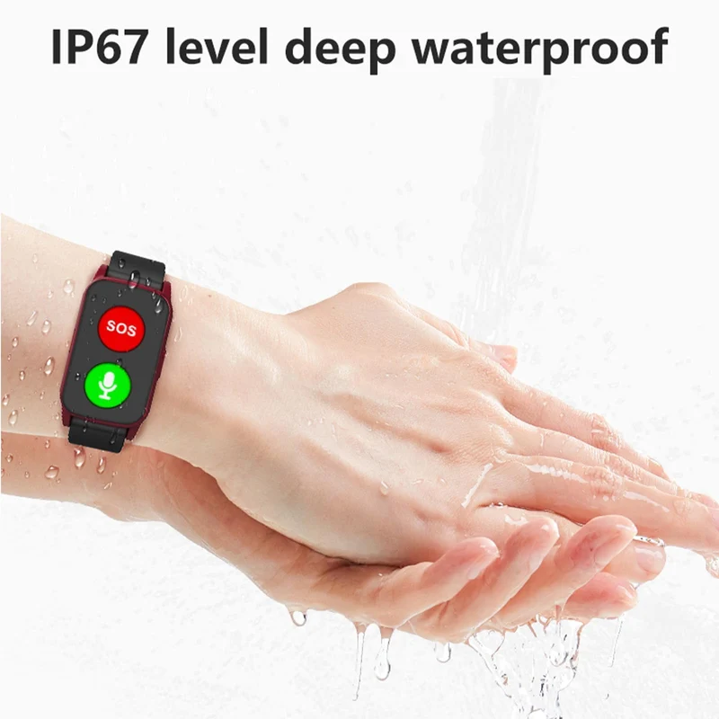 Fall Detection Smart Watch for Seniors Fall Alert Watch with GPS Track SOS Heart Rate Monitor Long Lasting Battery for Android iOS Red