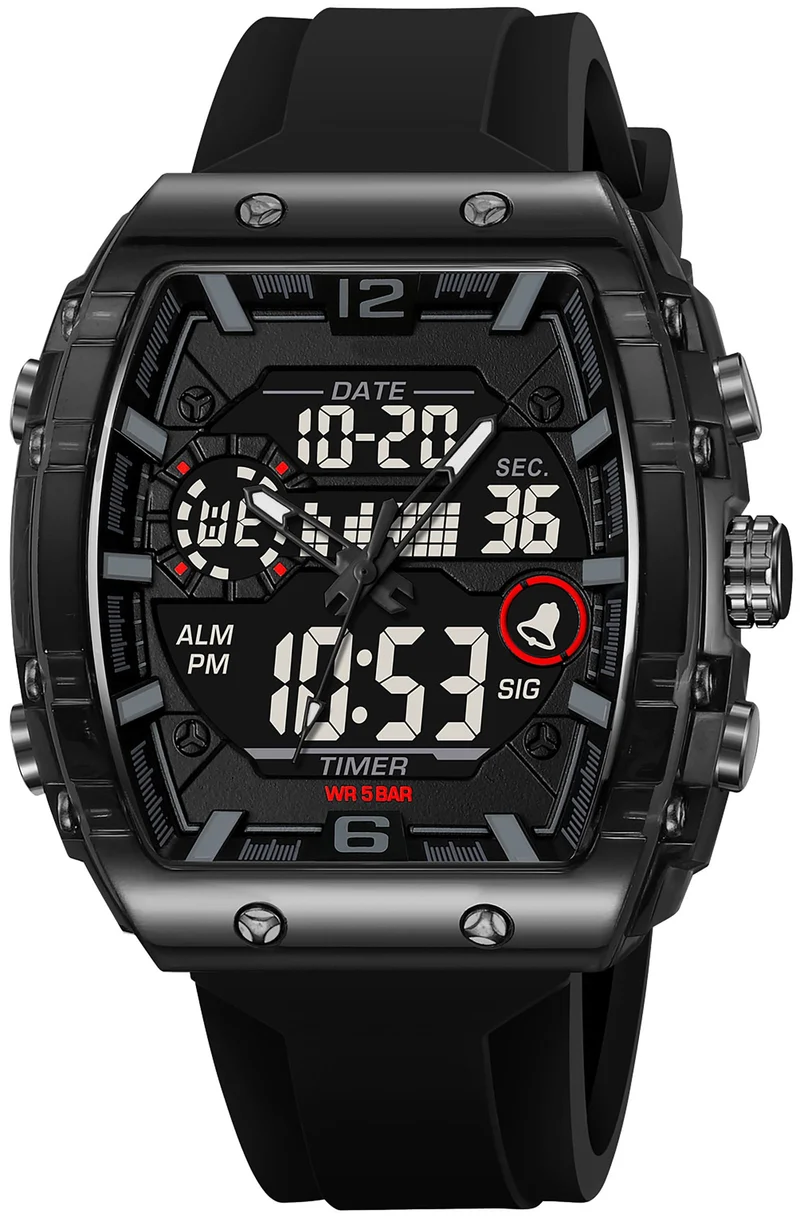 Findtime Men Watches Fashion Tonneau Novelty Designer Stylish Dress Wrist Watch with Alarm LED Dual Time 12/24H Calendar Colorful