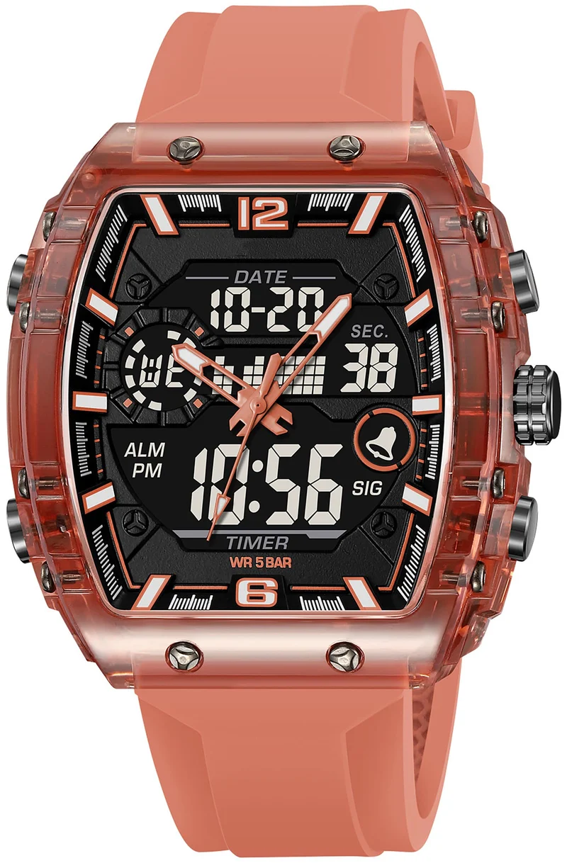 Findtime Men Watches Fashion Tonneau Novelty Designer Stylish Dress Wrist Watch with Alarm LED Dual Time 12/24H Calendar Colorful