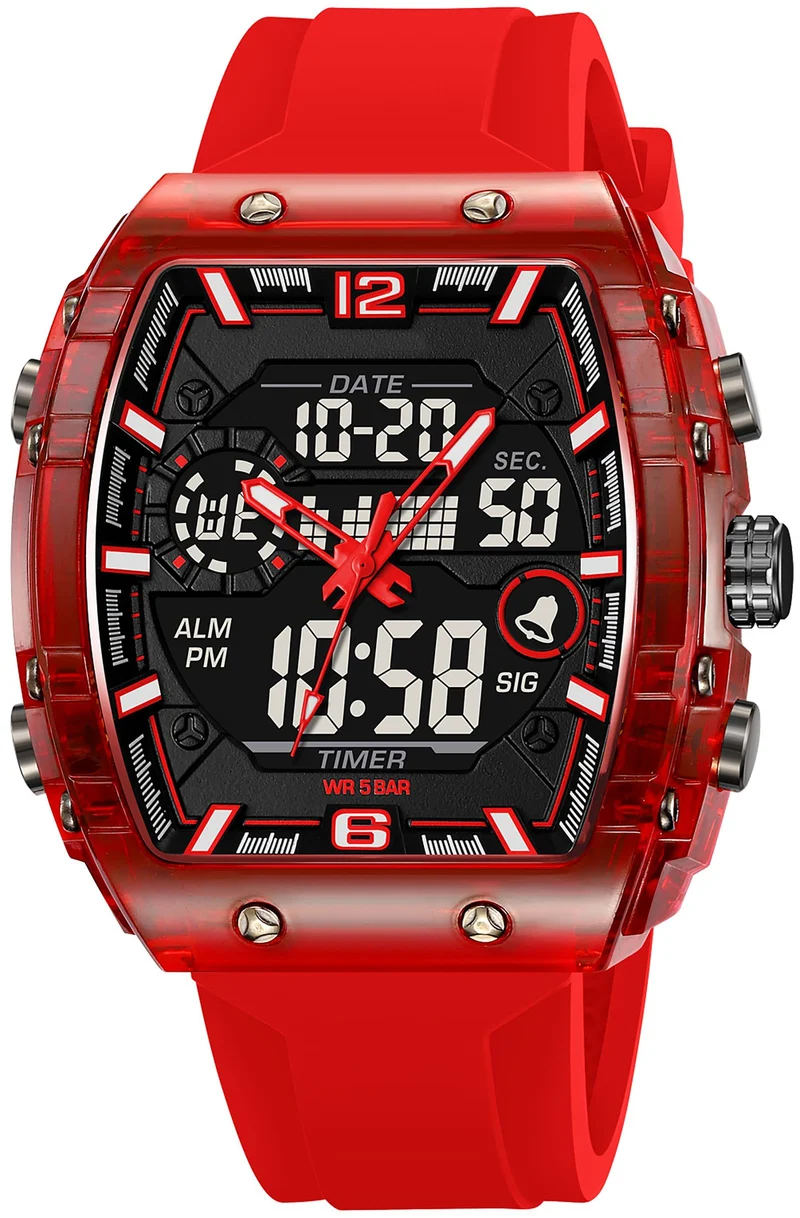 Findtime Men Watches Fashion Tonneau Novelty Designer Stylish Dress Wrist Watch with Alarm LED Dual Time 12/24H Calendar Colorful