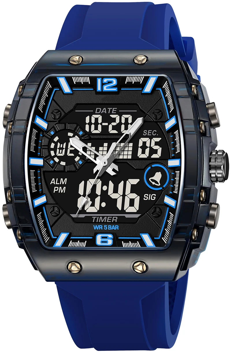 Findtime Men Watches Fashion Tonneau Novelty Designer Stylish Dress Wrist Watch with Alarm LED Dual Time 12/24H Calendar Colorful