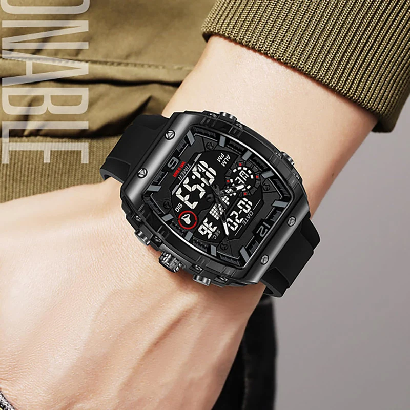 Findtime Men Watches Fashion Tonneau Novelty Designer Stylish Dress Wrist Watch with Alarm LED Dual Time 12/24H Calendar Colorful