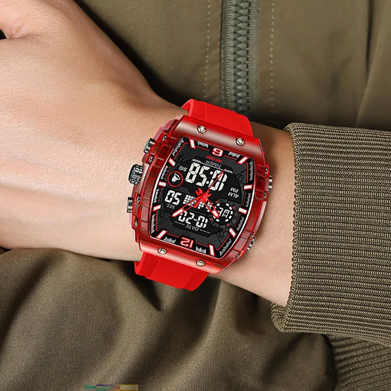 Findtime Men Watches Fashion Tonneau Novelty Designer Stylish Dress Wrist Watch with Alarm LED Dual Time 12/24H Calendar Colorful