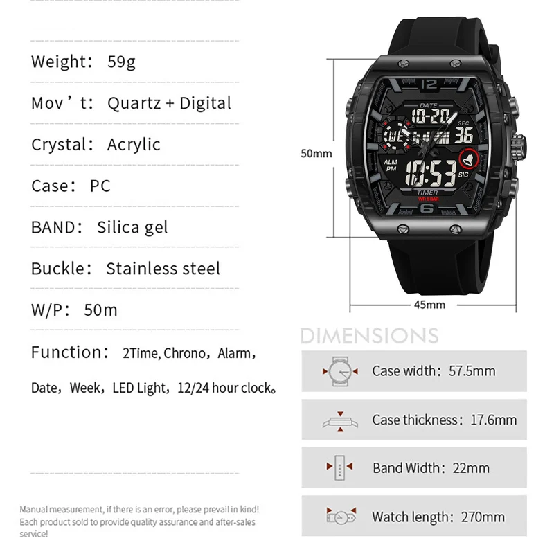 Findtime Men Watches Fashion Tonneau Novelty Designer Stylish Dress Wrist Watch with Alarm LED Dual Time 12/24H Calendar Colorful