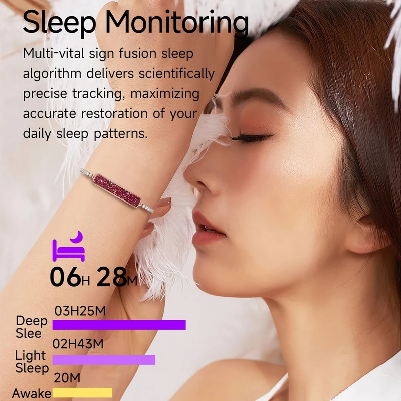 Fitness Tracker Dressy Diamond Smart Bracelet for Women Ladies Health Wristband Heart Rate Monitor Sleep Tracker Step Counter Pedometer Waterproof Fashion Activity Tracker