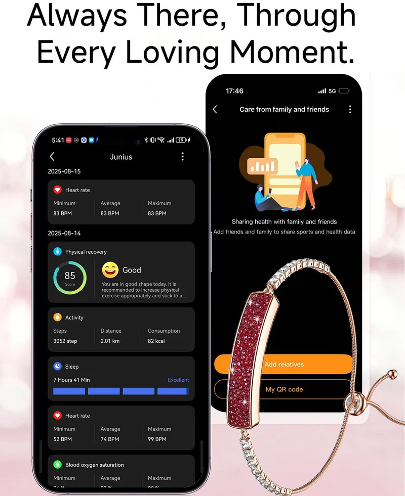Fitness Tracker Dressy Diamond Smart Bracelet for Women Ladies Health Wristband Heart Rate Monitor Sleep Tracker Step Counter Pedometer Waterproof Fashion Activity Tracker