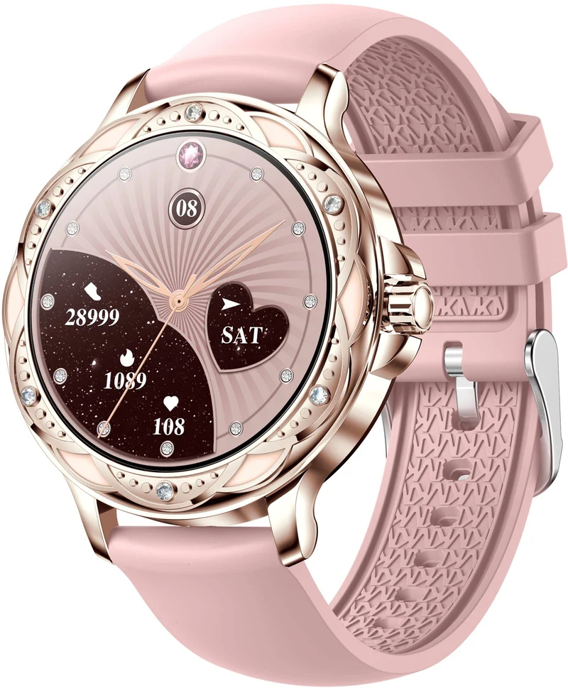 Fitness Tracker, Pink Diamonds Smart Watches for Women (Answer/Make Calls) with Full Touch Color Screen, Elegant Designer Activity Smartwatch