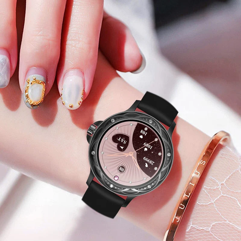 Fitness Tracker, Pink Diamonds Smart Watches for Women (Answer/Make Calls) with Full Touch Color Screen, Elegant Designer Activity Smartwatch