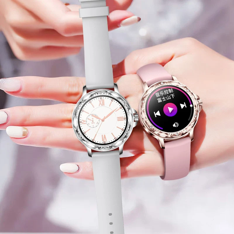Fitness Tracker, Pink Diamonds Smart Watches for Women (Answer/Make Calls) with Full Touch Color Screen, Elegant Designer Activity Smartwatch